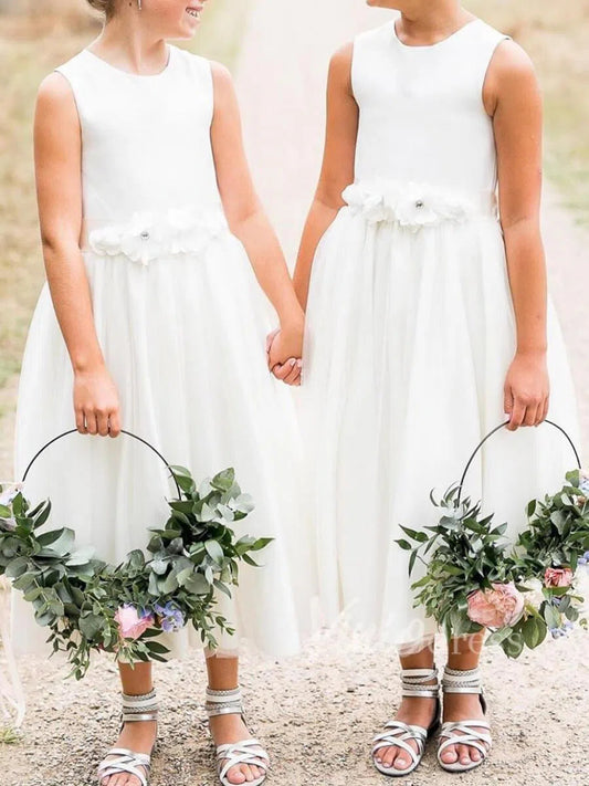 Simple Tea Length Flower Girl Dresses GL1030-flower girl dresses 2025 -Viniodress-Ivory-Custom Size-