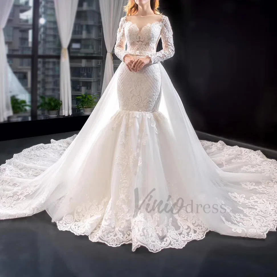 Simple Trumpet Wedding Dresses with Detachable Skirt VW1056-wedding dresses-Viniodress-Viniodress