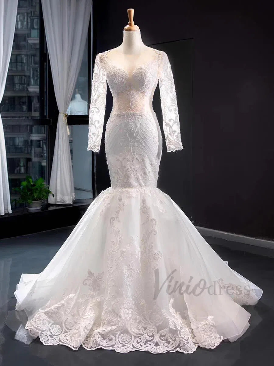 Simple Trumpet Wedding Dresses with Detachable Skirt VW1056-wedding dresses-Viniodress-Viniodress