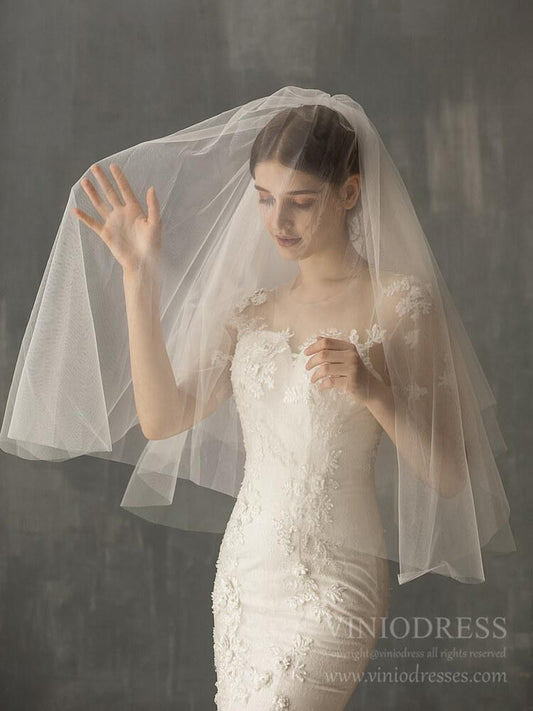 Simple Tulle Bridal Blusher Veils AC1239-Bridal Veil 2025 -Viniodress-Ivory-