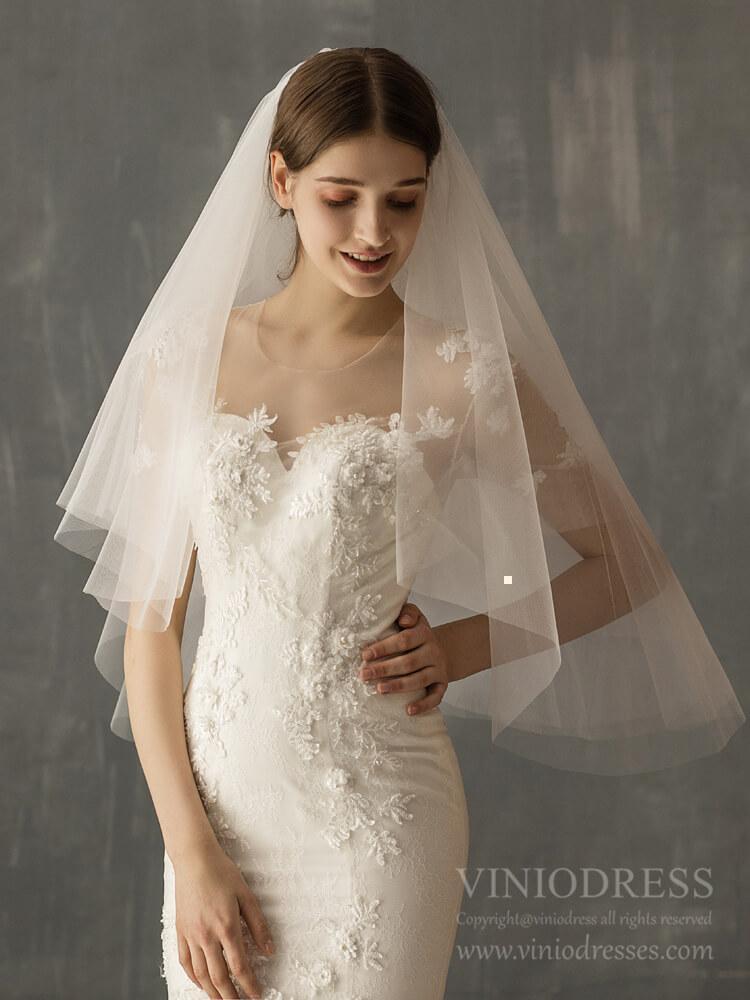 Simple Tulle Bridal Blusher Veils AC1239-Bridal Veil 2025 -Viniodress-Ivory-