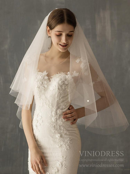 Simple Tulle Bridal Blusher Veils AC1239-Bridal Veil 2025 -Viniodress-Ivory-