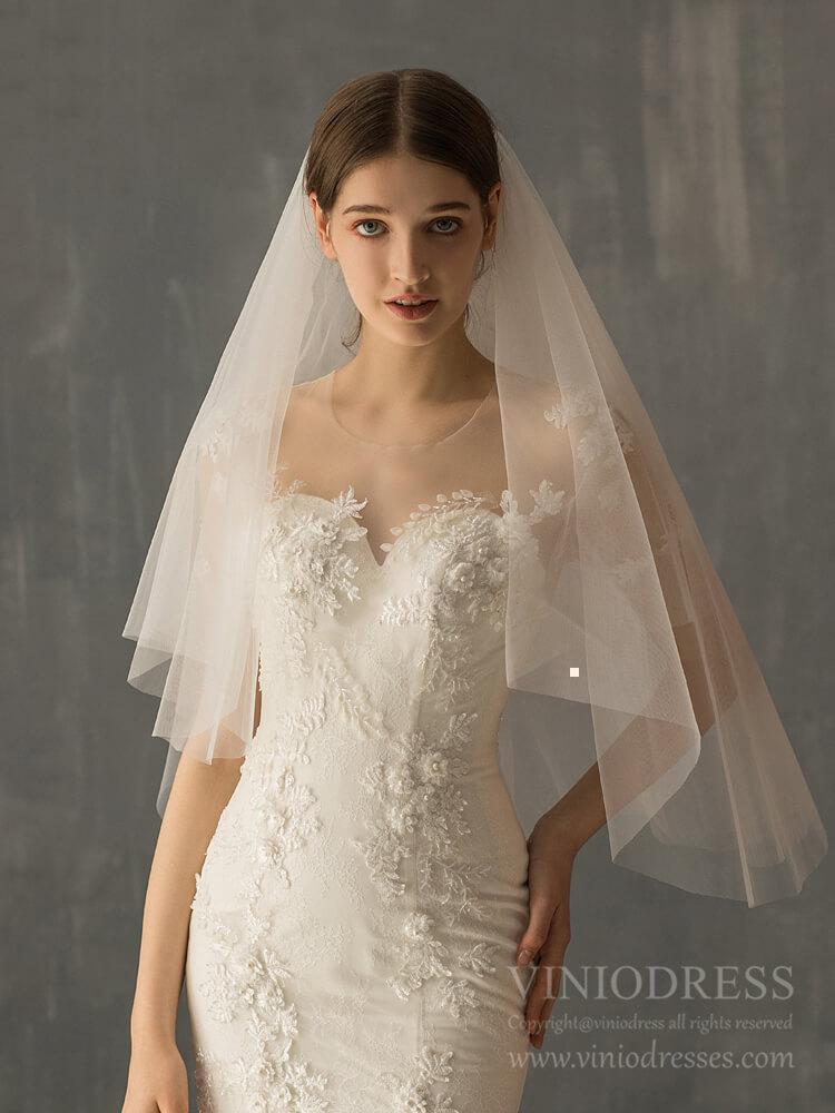 Simple Tulle Bridal Blusher Veils AC1239-Bridal Veil 2025 -Viniodress-Ivory-