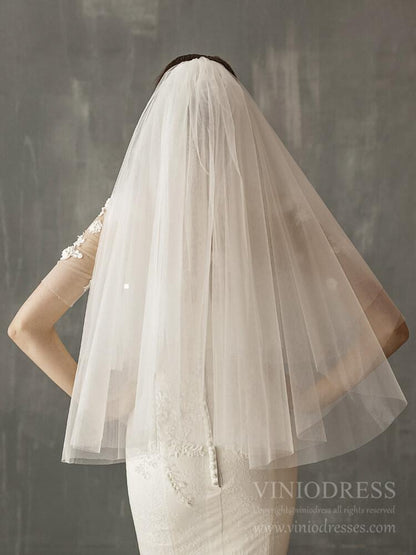 Simple Tulle Bridal Blusher Veils AC1239-Bridal Veil 2025 -Viniodress-Ivory-