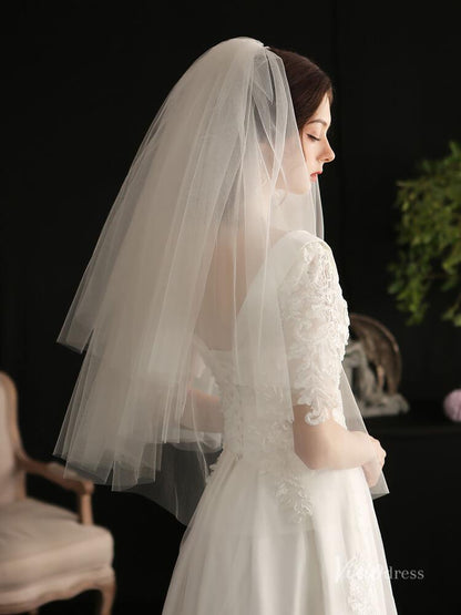 Simple Tulle Bridal Blusher Veils Viniodress AC1301-Bridal Veil 2025 -Viniodress-Ivory-