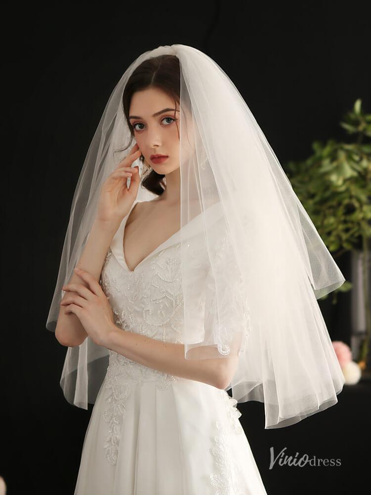 Simple Tulle Bridal Blusher Veils Viniodress AC1301-Bridal Veil 2025 -Viniodress-Ivory-