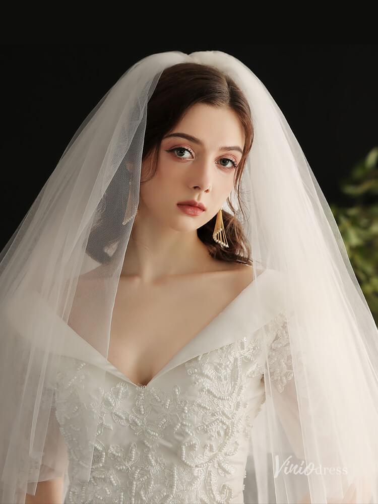 Simple Tulle Bridal Blusher Veils Viniodress AC1301-Bridal Veil 2025 -Viniodress-Ivory-