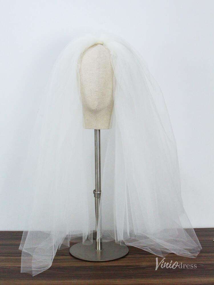 Simple Tulle Bridal Blusher Veils Viniodress AC1301-Bridal Veil 2025 -Viniodress-Ivory-
