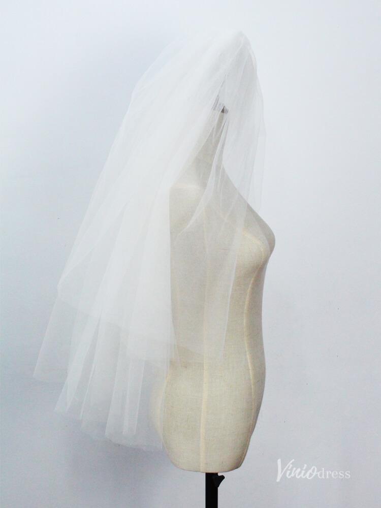 Simple Tulle Bridal Blusher Veils Viniodress AC1301-Bridal Veil 2025 -Viniodress-Ivory-