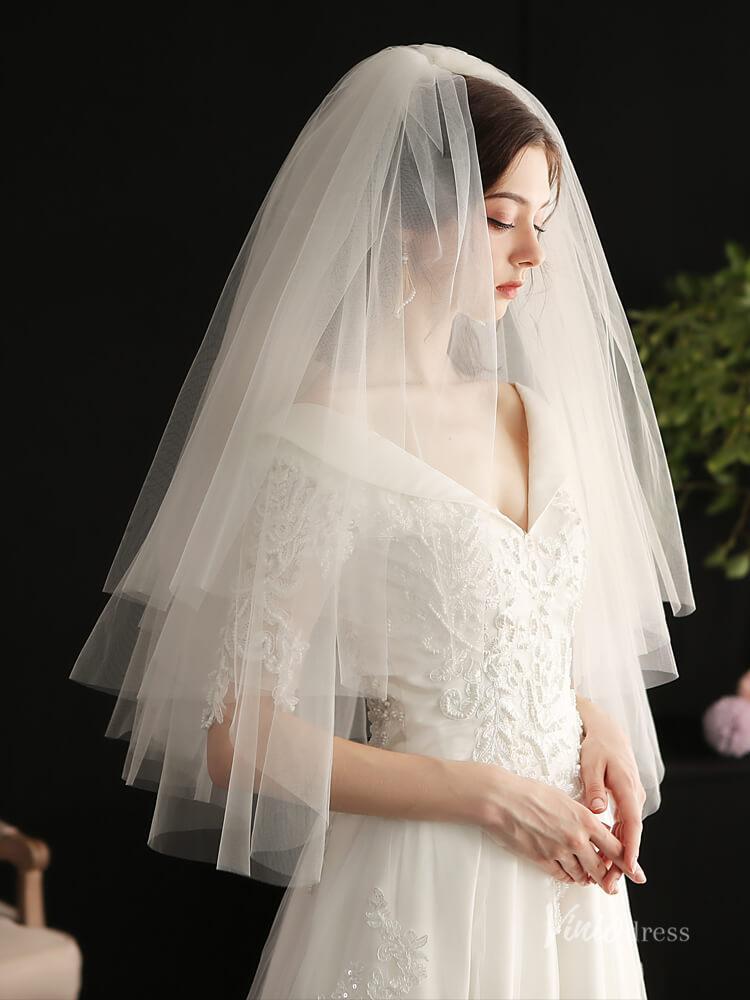 Simple Tulle Bridal Blusher Veils Viniodress AC1301-Bridal Veil 2025 -Viniodress-Ivory-
