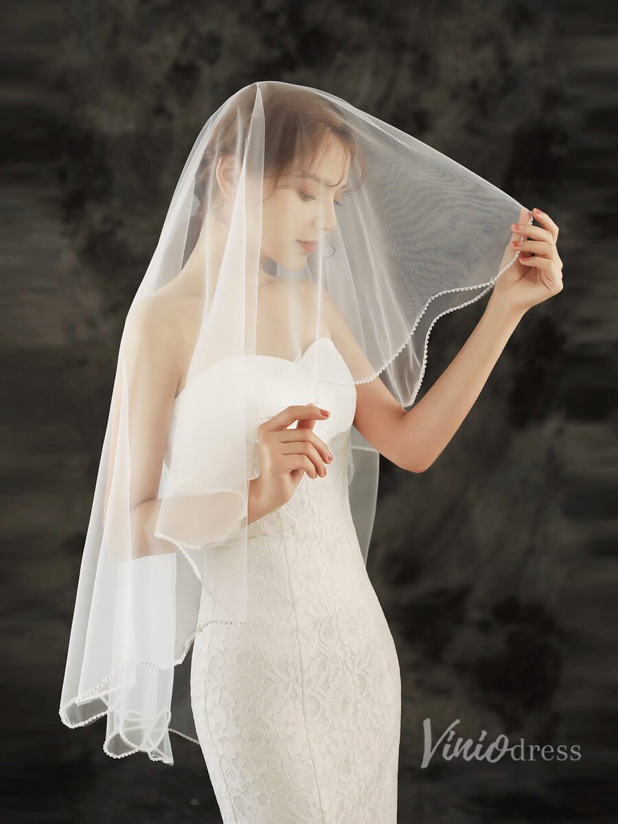 Simple Tulle Drop Veil Viniodress TS1922-Bridal Veil 2025 -Viniodress-Ivory-