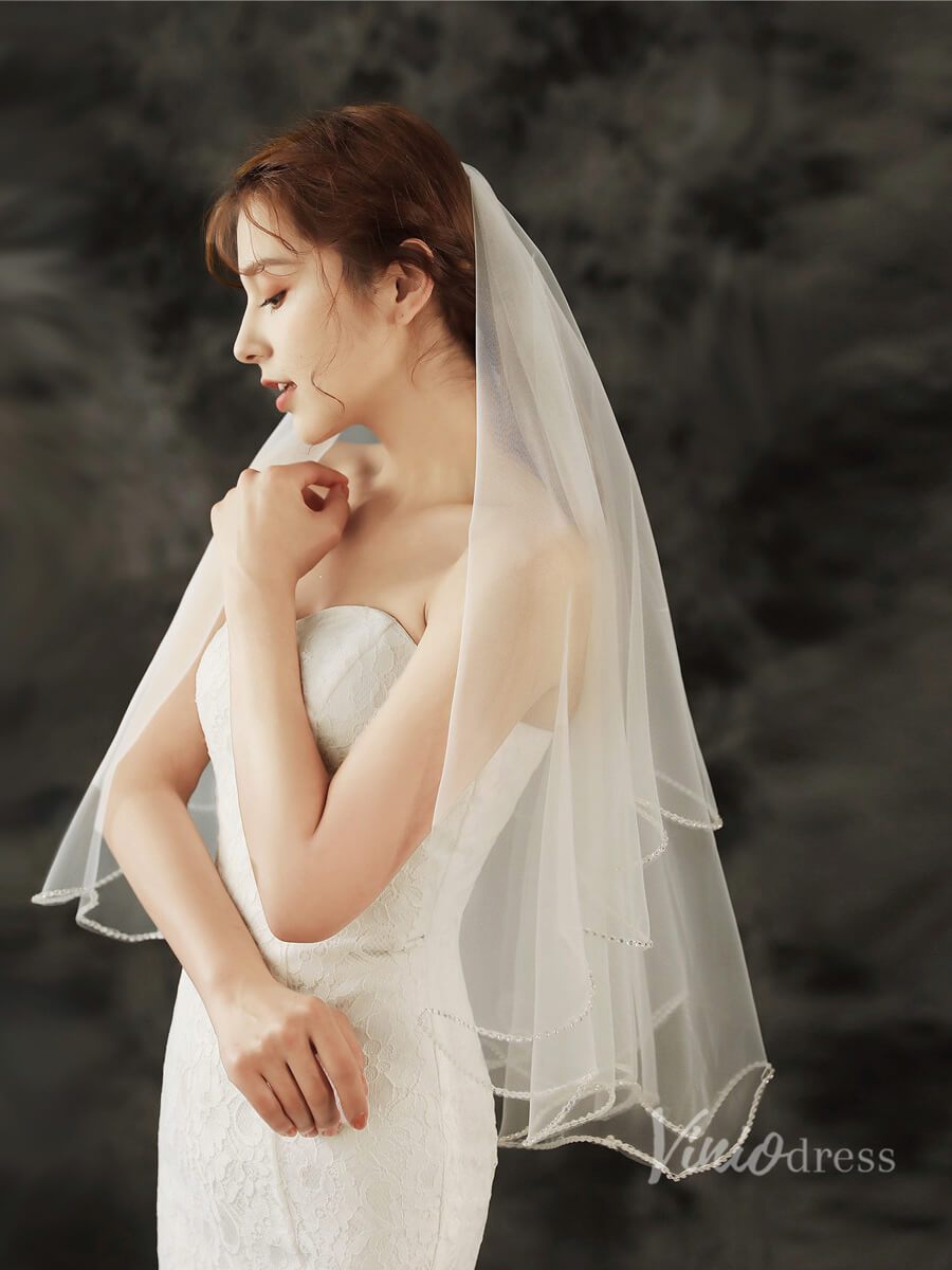 Simple Tulle Drop Veil Viniodress TS1922-Bridal Veil 2025 -Viniodress-Ivory-