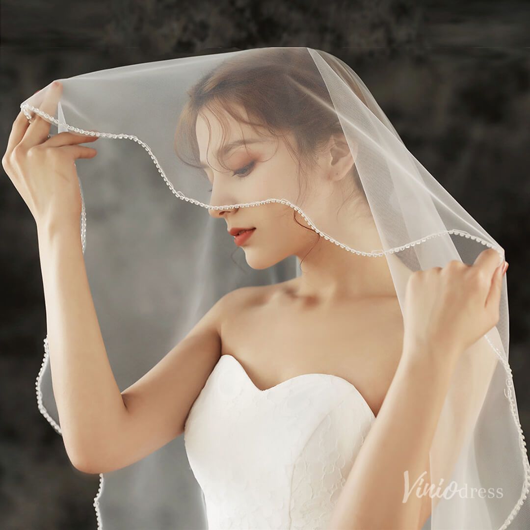 Simple Tulle Drop Veil Viniodress TS1922-Bridal Veil 2025 -Viniodress-Ivory-