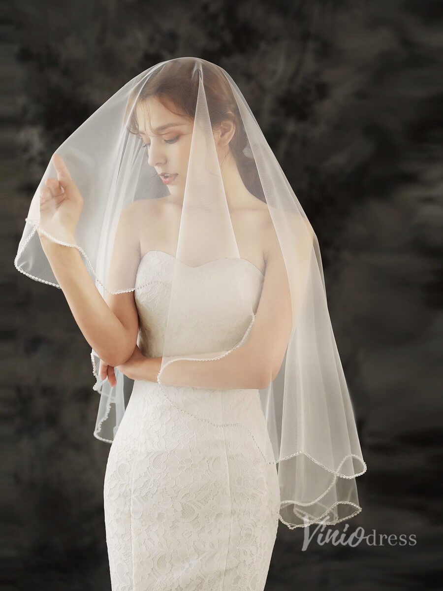 Simple Tulle Drop Veil Viniodress TS1922-Bridal Veil 2025 -Viniodress-Ivory-