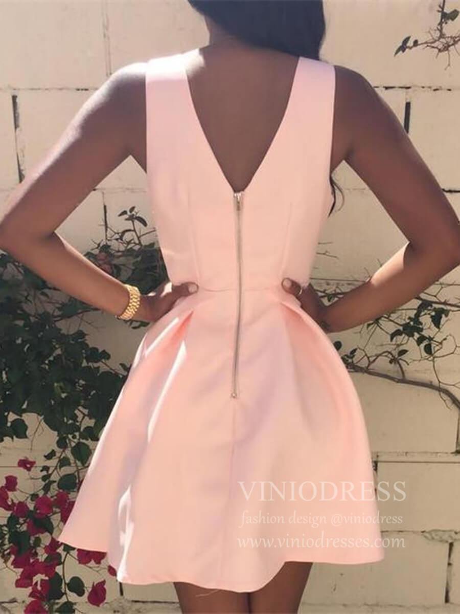 Simple V Neck Yellow Satin Homecoming Dresses Burgundy Cocktail Dress SD1265-Homecoming Dresses 2025 -Viniodress-Yellow-Custom Size-