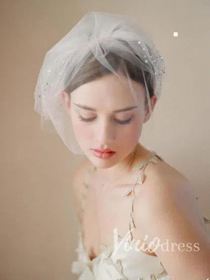 Simple Vintage-Inspired Birdcage Veils Ivory Blusher Veil ACC1087-Bridal Veil 2025 -Viniodress-Ivory-
