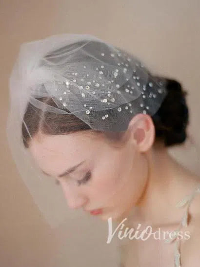 Simple Vintage-Inspired Birdcage Veils Ivory Blusher Veil ACC1087-Bridal Veil 2025 -Viniodress-Ivory-