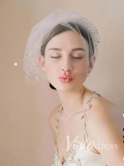 Simple Vintage-Inspired Birdcage Veils Ivory Blusher Veil ACC1087-Bridal Veil 2025 -Viniodress-Ivory-