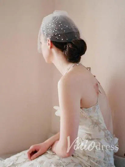 Simple Vintage-Inspired Birdcage Veils Ivory Blusher Veil ACC1087-Bridal Veil 2025 -Viniodress-Ivory-