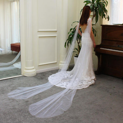 Simple Watteau Veil Set Viniodress V691-Bridal Veil 2025 -Viniodress-Ivory-