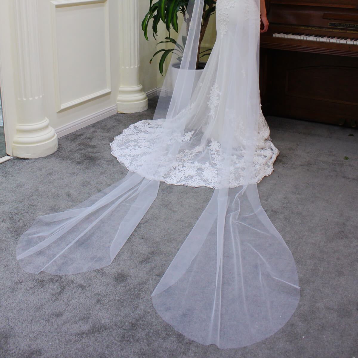 Simple Watteau Veil Set Viniodress V691-Bridal Veil 2025 -Viniodress-Ivory-