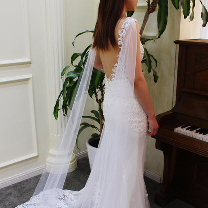 Simple Watteau Veil Set Viniodress V691-Bridal Veil 2025 -Viniodress-Ivory-