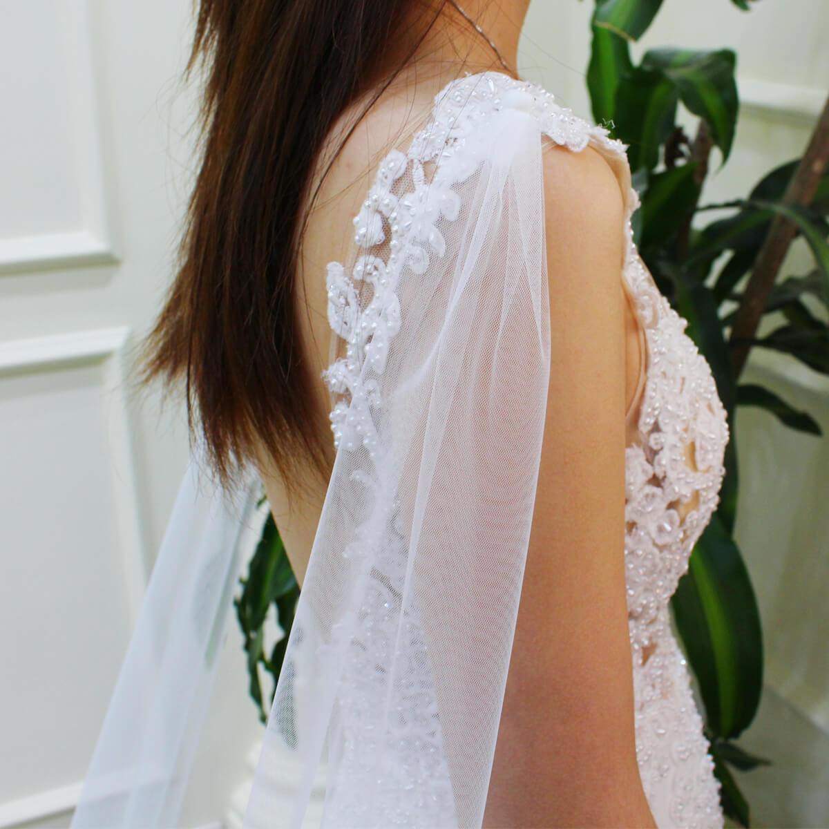 Simple Watteau Veil Set Viniodress V691-Bridal Veil 2025 -Viniodress-Ivory-