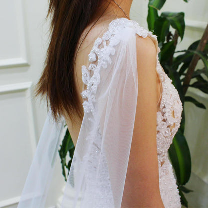 Simple Watteau Veil Set Viniodress V691-Bridal Veil 2025 -Viniodress-Ivory-