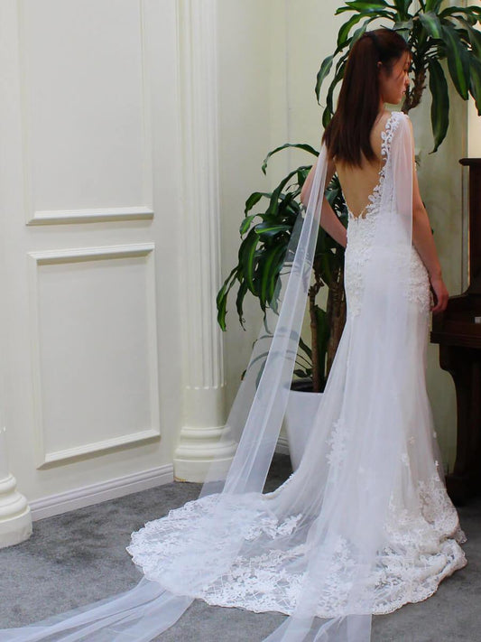 Simple Watteau Veil Set Viniodress V691-Bridal Veil 2025 -Viniodress-Ivory-
