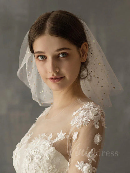 Simple Wedding Veils with Gold Stars AC1011-Bridal Veil 2025 -Viniodress-Ivory-