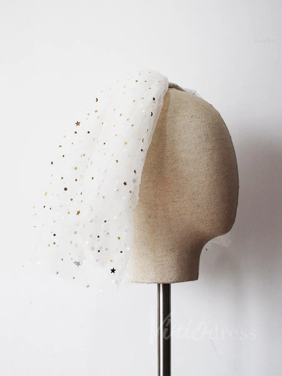 Simple Wedding Veils with Gold Stars AC1011-Bridal Veil 2025 -Viniodress-Ivory-