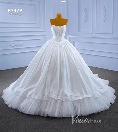 Simple White Ball Gown Wedding Dresses Strapless Corset Dress 67472-wedding dresses 2025 -Viniodress-Ivory-Custom Size-