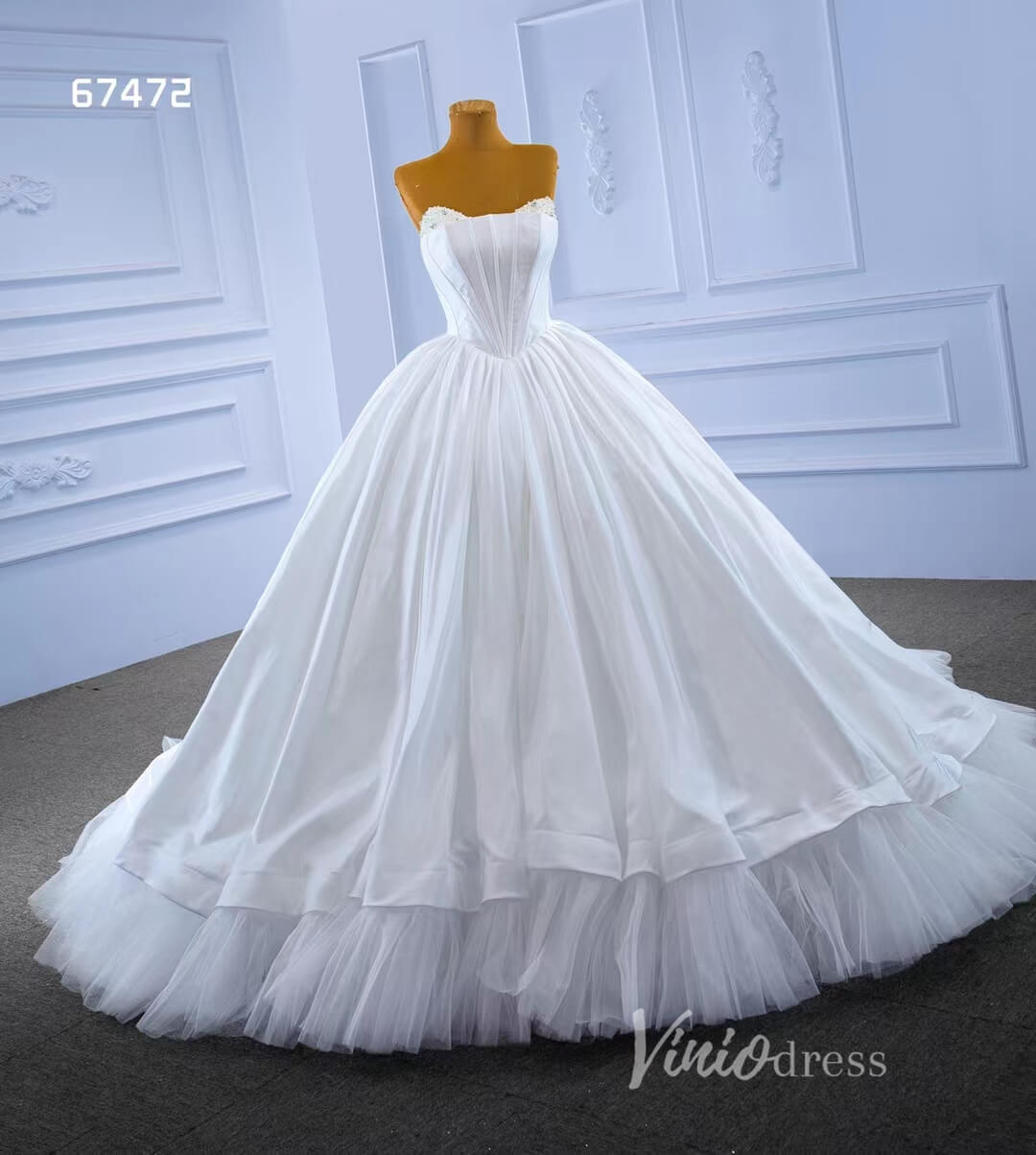 Simple White Ball Gown Wedding Dresses Strapless Corset Dress 67472-wedding dresses 2025 -Viniodress-Ivory-Custom Size-