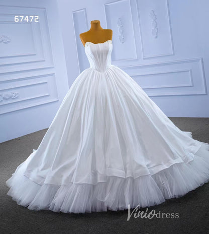 Simple White Ball Gown Wedding Dresses Strapless Corset Dress 67472-wedding dresses 2025 -Viniodress-Ivory-Custom Size-