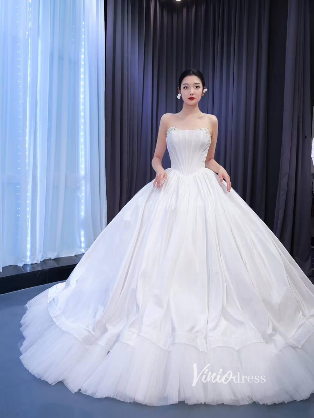 Simple White Ball Gown Wedding Dresses Strapless Corset Dress 67472-wedding dresses 2025 -Viniodress-Ivory-Custom Size-