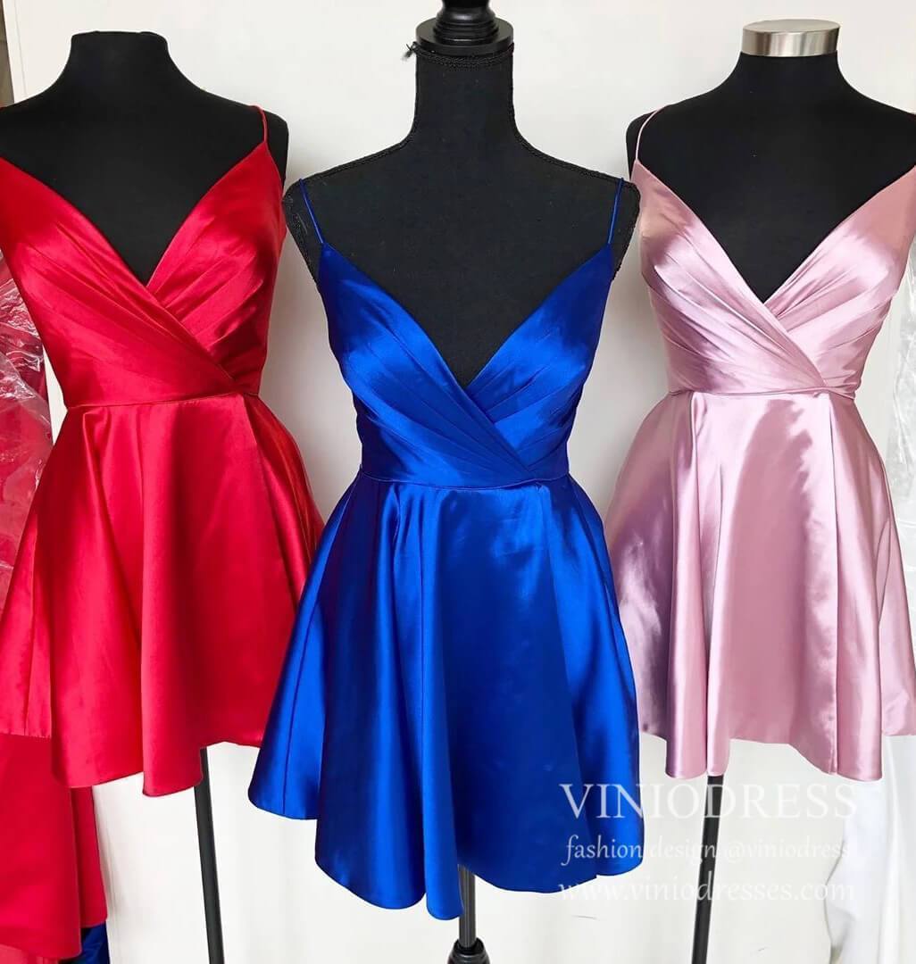 Simple Yellow Spaghetti Strap Homecoming Dresses with Pockets SD1282-Homecoming Dresses 2025 -Viniodress-Red-Custom Size-