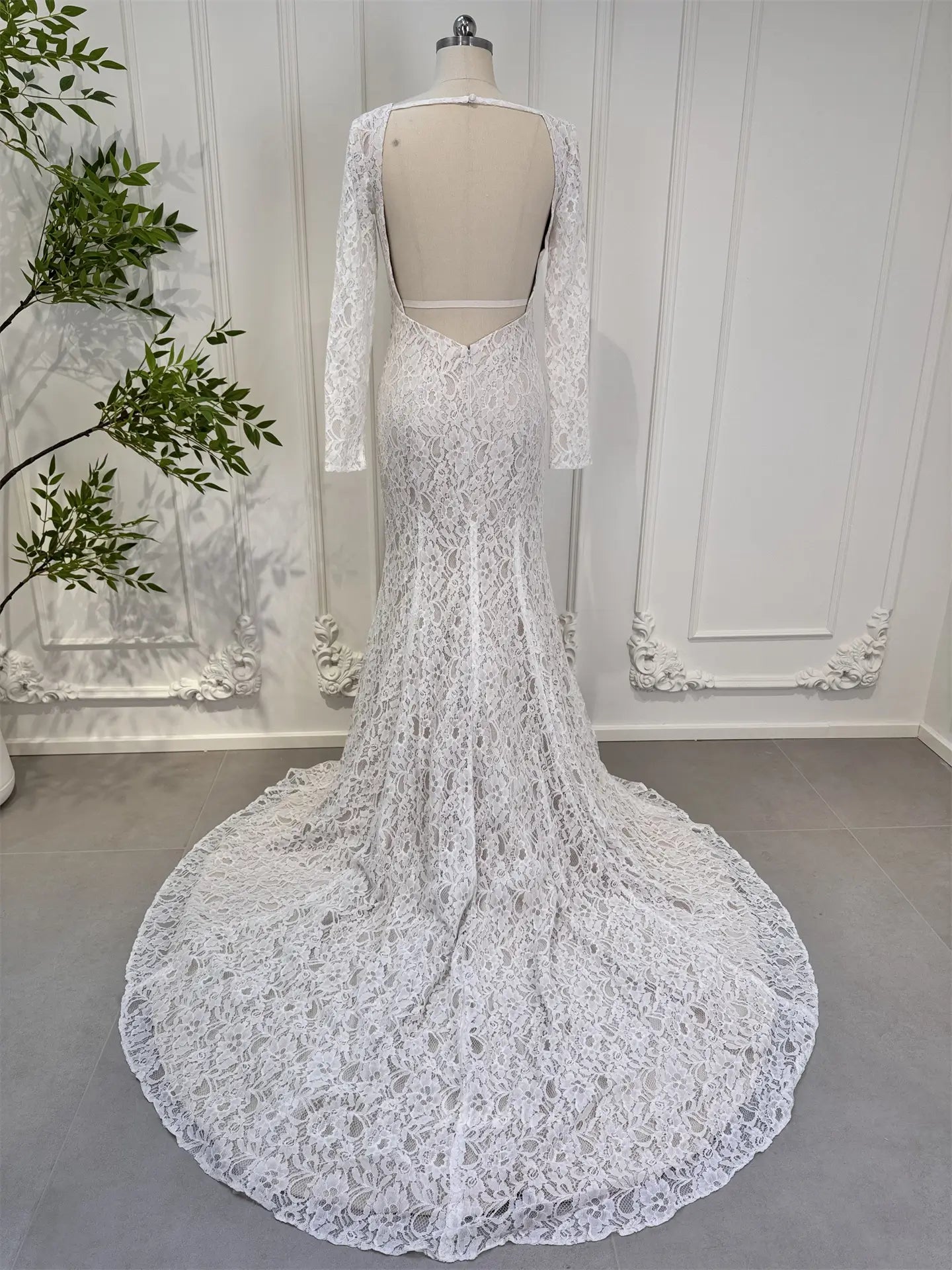 wedding dresses 2025-to impress Size 12 Mermaid Lace Wedding Dress with Long Sleeves, Backless CL019-plus size wedding dresses Viniodress-Ivory-US12-