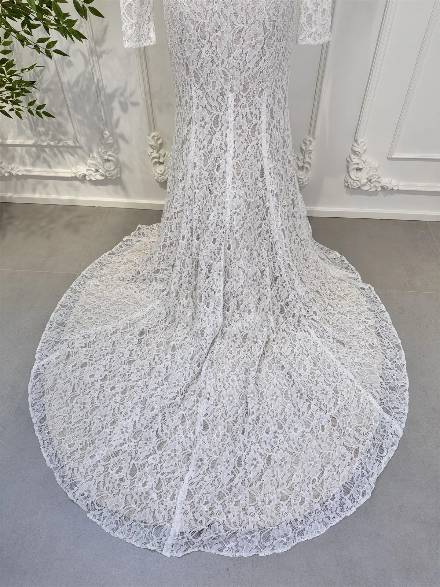 wedding dresses 2025-to impress Size 12 Mermaid Lace Wedding Dress with Long Sleeves, Backless CL019-plus size wedding dresses Viniodress-Ivory-US12-