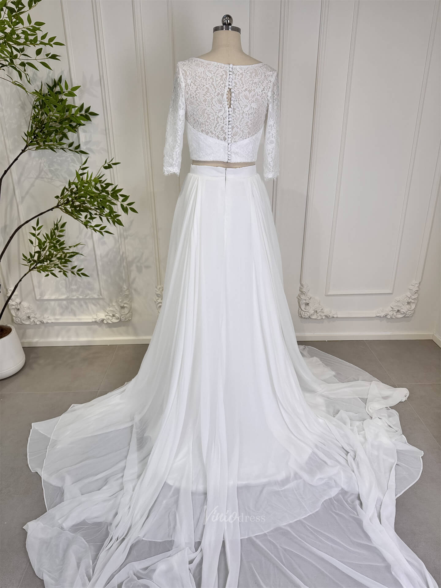 wedding dresses 2025 Size 14, Two Piece Chiffon Wedding Dresses for Photography CL006-plus size wedding dresses Viniodress-Ivory-US14-