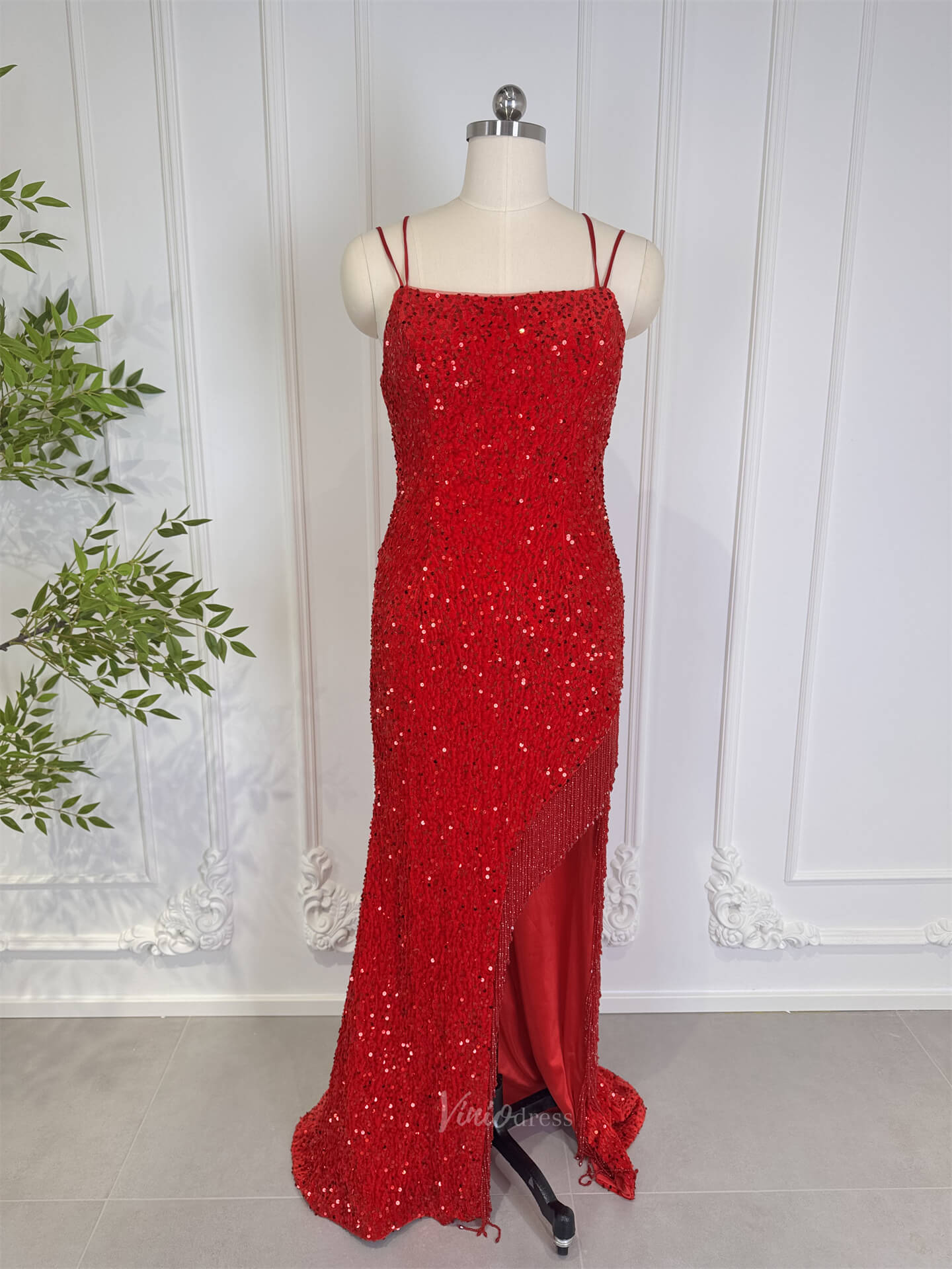 Prom Dresses 2025 Size 8 Red Sequin Prom Dresses with Slit CL003-plus size wedding dresses Viniodress-Red-US 8-