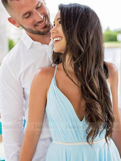 Sky Blue Chiffon Wedding Dresses for Wedding Photography VW1052-wedding dresses 2025 -Viniodress-Light Blue-Custom Size-