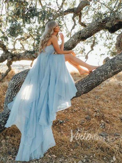 Sky Blue Chiffon Wedding Dresses for Wedding Photography VW1052-wedding dresses 2025 -Viniodress-Light Blue-Custom Size-