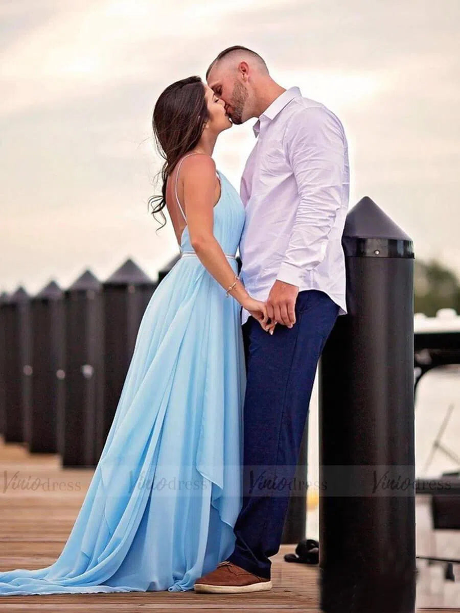 Sky Blue Chiffon Wedding Dresses for Wedding Photography VW1052-wedding dresses-Viniodress-Viniodress