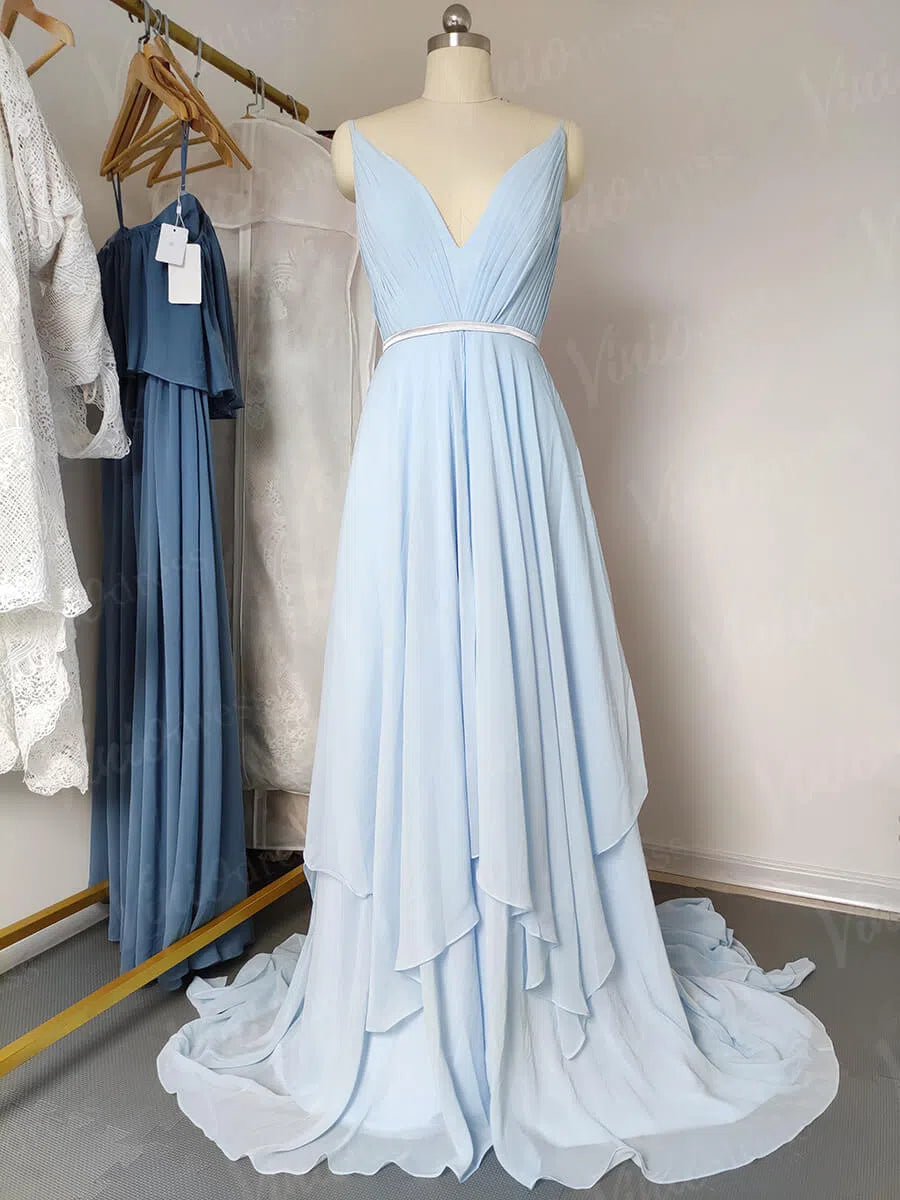 Sky Blue Chiffon Wedding Dresses for Wedding Photography VW1052-wedding dresses-Viniodress-Viniodress