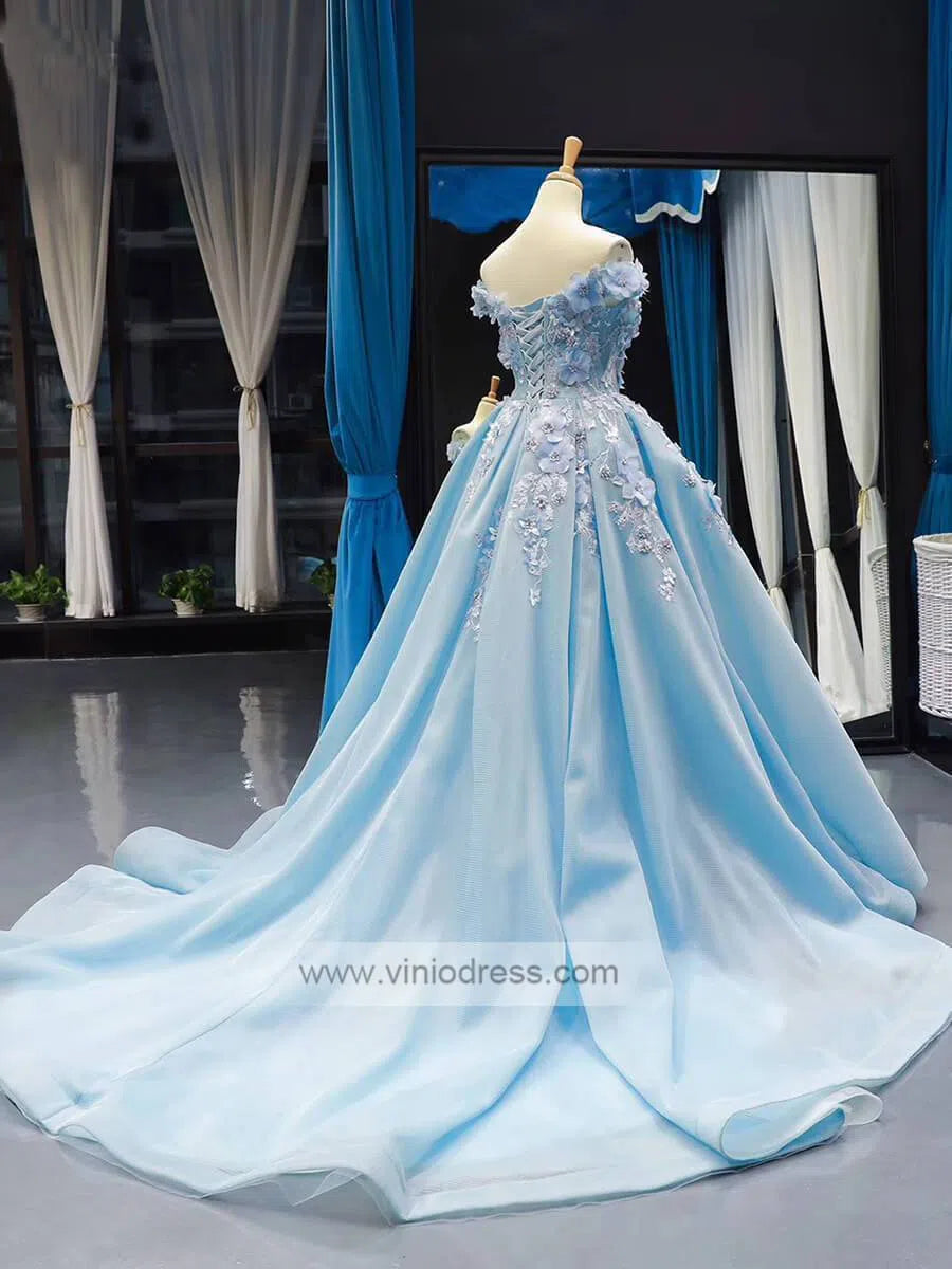 Prom Dress 2025 Sky Blue Long Prom Dresses Off Shoulder Princess Dress FD1163 viniodress-unique prom dresses-Light Blue-US 2-Viniodress