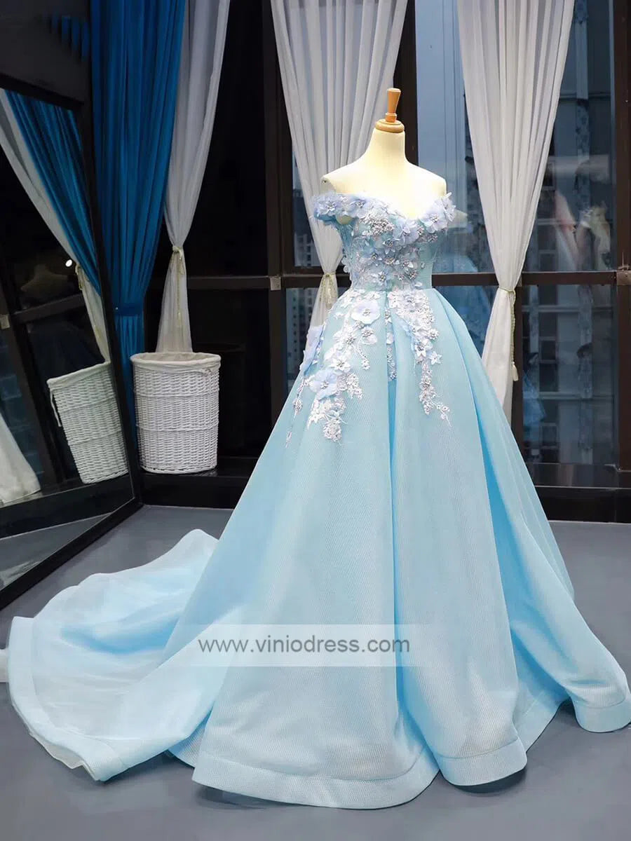 Sky Blue Long Prom Dresses Off Shoulder Princess Dress FD1163 viniodress-prom dresses-Viniodress-Viniodress