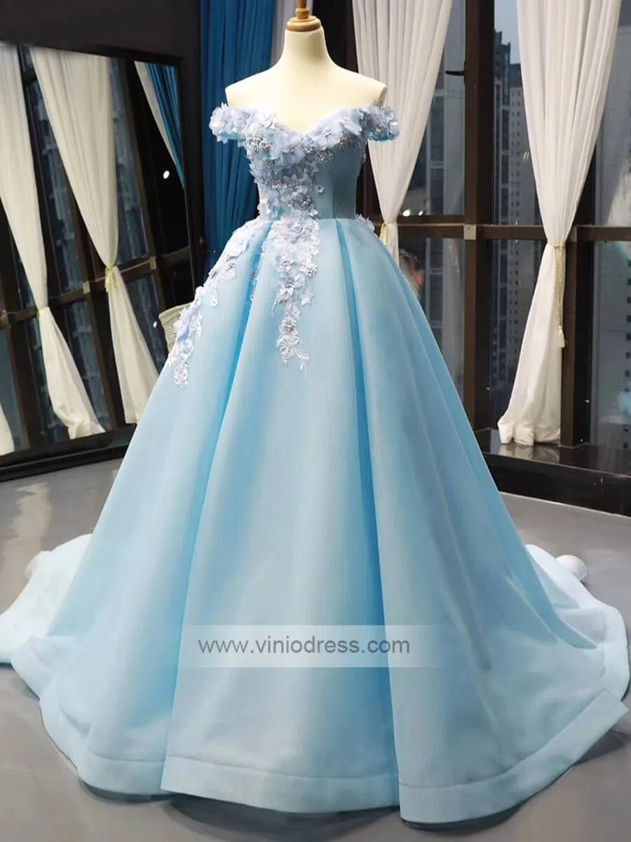 Sky Blue Long Prom Dresses Off Shoulder Princess Dress FD1163 viniodress-prom dresses-Viniodress-Light Blue-US 2-Viniodress