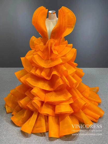 Sky Blue Pageant Gown Deep V-neck Tiered Prom Dresses 67202 viniodress-Quinceanera Dresses 2025 -Viniodress-Light Blue-Custom Size-