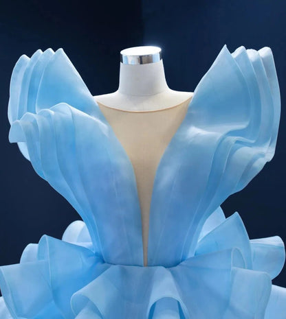 Sky Blue Pageant Gown Deep V-neck Tiered Prom Dresses 67202 viniodress-Quinceanera Dresses 2025 -Viniodress-Light Blue-Custom Size-