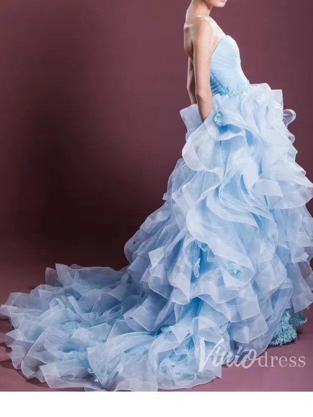 Prom Dress 2025 Sky Blue Strapless Prom Dresses Ruffled Quinceañera Dress FD1396-unique prom dresses-Light Blue-US 2-Viniodress